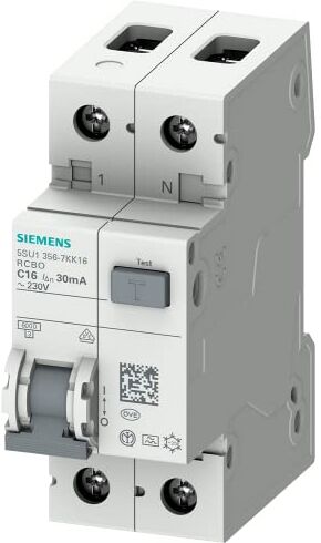 Siemens 5SU13567KK16 Interruttore FI/LS, 6 kA, 1P+N, tipo A, 30 mA, C-Char, In: 16 A, AC 230 V