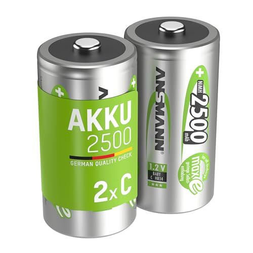 Ansmann 2x Batterie ricaricabili stilo Baby C 2500 mAh 1,2 V NiMH Pila a ricarica veloce fino a 1000 cicli di ricarica eco-friendly