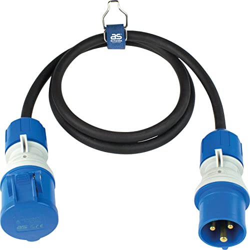 as - Schwabe as Schwabe Cavo di prolunga CEE Caravan, 3 poli, 230 V/16 A, spina CEE e presa CEE con indicatore di tensione Powerlight IP44, cavo di prolunga da 5 m, Made in Germany, nero I