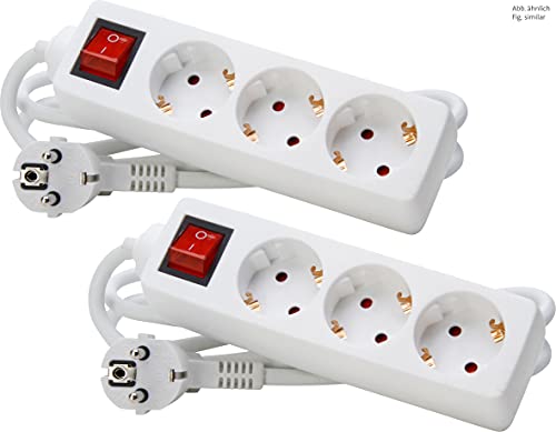 Kopp Set di 2 ciabatta elettrica a 3 prese con interruttore, con presa a 45°, con elevata protezione da contatto, con cavo da 1,4 m H05VV-F3G1,5 mm², 16 A, 250 V, colore: bianco artico