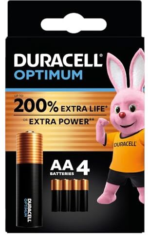 Duracell Optimum AA, Batterie Stilo Alcaline, Confezione da 4