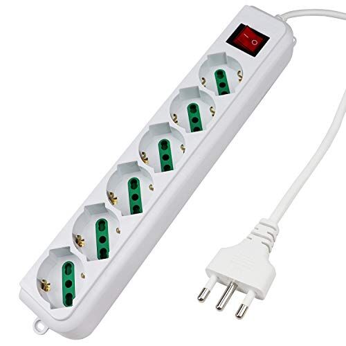 EXTRASTAR Multipresa Ciabatta Elettrica con 6 Prese Universali ITA 10/16A e Schuko, Interruttore Luminoso, Cavo 3 m con Spina Italiana 16A, Bianco, bipasso