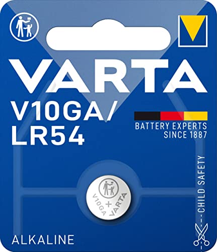 Varta V10GA LR54, 4274101401, Batteria Alcalina a Bottone, 1,5 Volts, Diametro 11,6mm, Altezza 3,05mm, confezione 1 pila