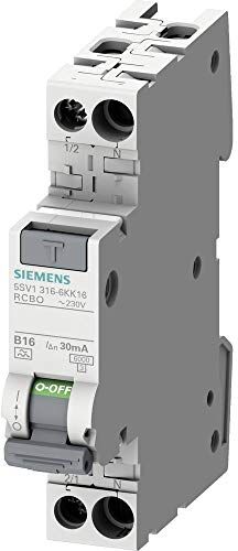 Siemens Fi/LS Compatto RCBO 1P+N 6kA TypA 30mA B16 230V, Protezione da sovraccarico e Corrente residua in 1TE (Risparmio del 50% di Spazi