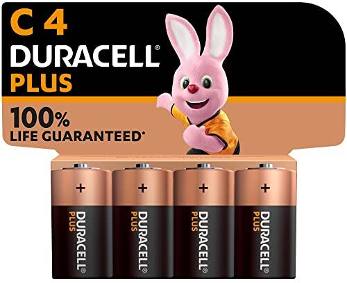 Duracell Batterie Plus C (pacco da 4) Alcalina 1.5V Fino al 100% di extra durata Affidabilità per i dispositivi a uso quotidiano 0% plastica nel pacco 10 anni di conservazione MN1400