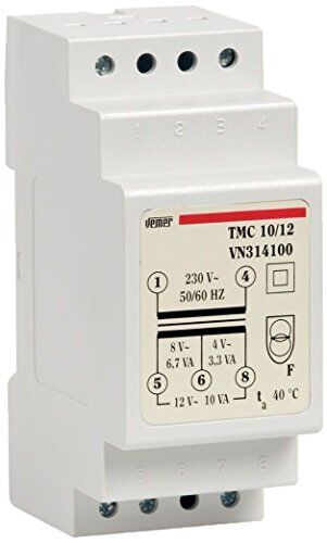 VEMER TMC 10/12 Trasformatore 12V per Servizio Continuo, Installazione su Barra DIN, Potenza 10V, Bianco