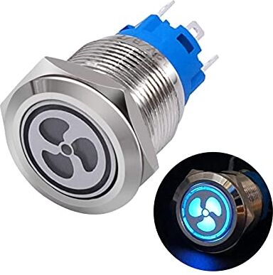 ELCCHRLD interruttore elettronico 12V 16mm LED blu illuminato interruttore a pulsante ventola auto 1NO 1NC 5/8" interruttore di montaggio