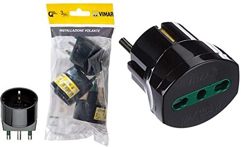 VIMAR FP00303 Adattatore semplice SICURY 250 V & RI.00301N Adattatore elettrico tedesco/francese con protezione SICURY, Bpresa +P17/11 nero