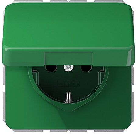 Jung 1520 BFKIKL GN Presa Schuko 16 A 250 V infrangibile con Protezione da Contatto e Coperchio a ribalta, Serie CD, Verde