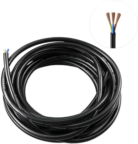 inodiref 5 Metri 20AWG Cavo Elettrico 3x0.5mm² Elettrica Cavo Filo di Rame Diametro Esterno 5.7 mm Nero Cavo a 3 Conduttoriper l'Installazione di Elettrodomestici a Basso Consumo