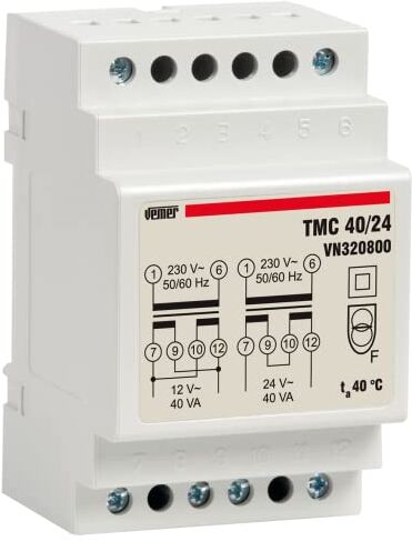 VEMER Trasformatore TMC 40/24 da Barra DIN per Servizio Continuo 230V/12-24V, Grigio Chiaro