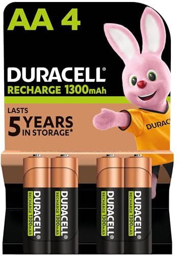 Duracell Batterie Ricaricabili AA (Confezione da 4), 1300 mAh NiMH, 2000 ricariche, pre-caricate, energia di lunga durata