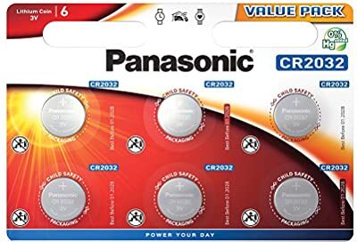 Panasonic CR2032, Batterie a bottone al litio 3 V, 225 mAh, blister da 6