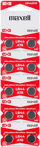 Maxell Batteria primaria a bottone Alcalina formato LR 44 da 1,5V, Confezione da 10 pezzi