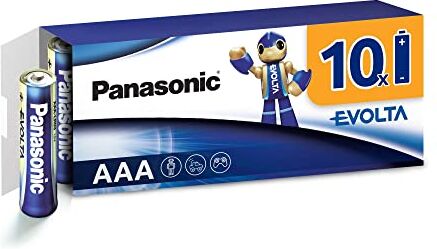 Panasonic EVOLTA Batteria alcalina, AAA Micro LR03, Confezione da 10 senza plastica, 1.5V, batteria con energia a durata