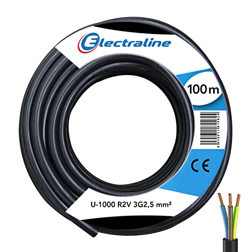 Electraline Bobina di cavo U-1000 R2V 3G2.5, 100M, colore: Nero