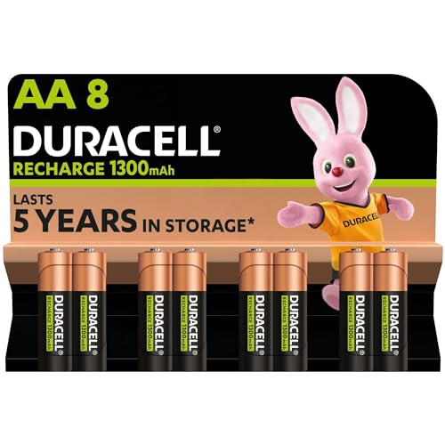 Duracell Batterie Ricaricabili  AA (Confezione da 8), 1300 mAh NiMH, 2000 ricariche, pre-caricate, energia di lunga durata