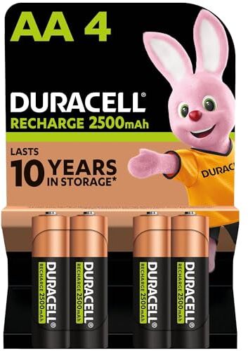 Duracell Batterie Ricaricabili AA (Confezione da 4), 2500 mAh NiMH, pre-caricate, le nostre batterie ricaricabili n.1 per lunga durata