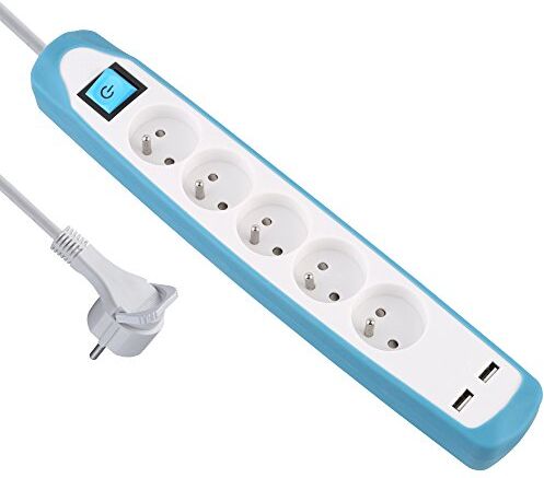 Electraline Gummy  Blocco multipresa a 5 prese e 2 USB, copertura in silicone antiscivolo, cavo 2 m, spina piatta