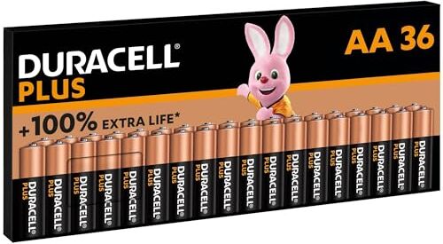 Duracell Batterie Plus AA (pacco da 36) Alcalina 1.5V Fino al 100% di extra durata Affidabilità per i dispositivi a uso quotidiano 0% plastica nel pacco 10 anni di conservazione LR6 MN1500