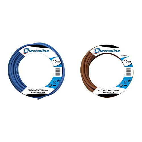 Electraline 13231 Cavo Unipolare FS17, Sezione 1 x 4 mm², Blu, 10 m & 13221 Cavo Unipolare FS17, Sezione 1 x 4 mm², Marrone, 10 m