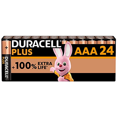 Duracell Batterie Plus AAA (pacco da 24) Alcalina 1.5V Fino al 100% di extra durata Affidabilità per i dispositivi a uso quotidiano 0% plastica nel pacco-10 anni di conservazione LR03 MN2400