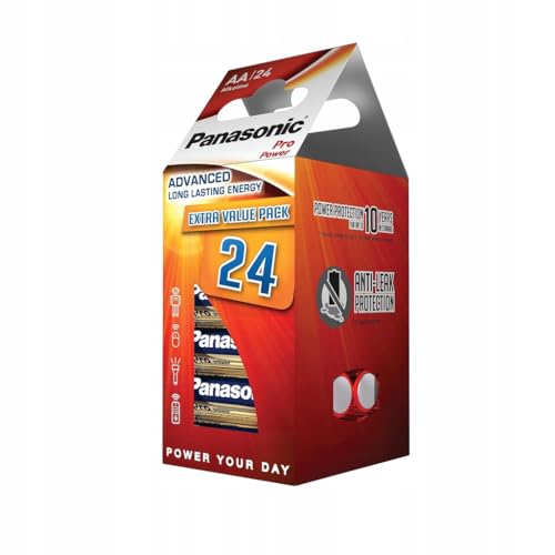 Panasonic Pro Power, Pile alcaline AA, Confezione da 24, 1.5 V, ottima per giocattoli, LR6PPG/24CD