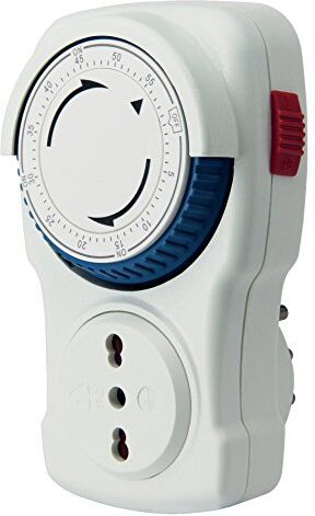 Electraline Timer Meccanico, Regolazione di Countdown Fino a 60 Min. Spina 16A a Presa bivalente 10/16 A, Bianco