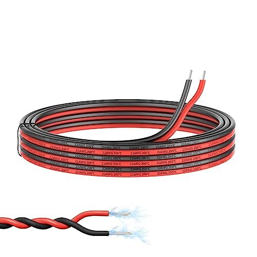 GIGIIS 22AWG Filo Elettrico 10 metri 0,33mm² 2 Core Cord Line 22AWG Cavo di Prolunga da Cavo Silicone Fili elettrici Nero + Rosso Cavo Elettrico per strisce LED e cablaggio elettronico