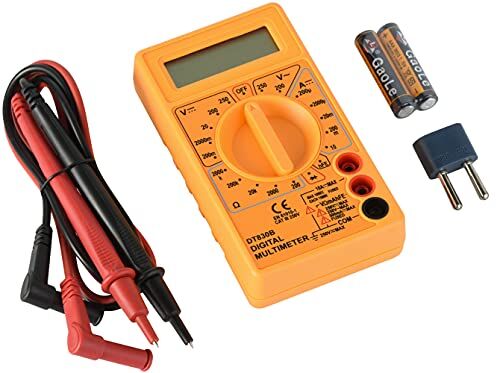 Electraline Multimetro Digitale elettronico Professionale Portatile, Amperometro Voltmetro Ohmmetro, Ampere Ohm Volt AC/DC Corrente Tensione Resistenza Diode hFE Transistor, Arancione