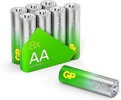 GP Super batterie alcaline AA Mignon, LR06, 1,5 V, 8 pezzi, ideali per l'alimentazione di dispositivi di uso quotidiano – La nuova tecnologia G-TECH