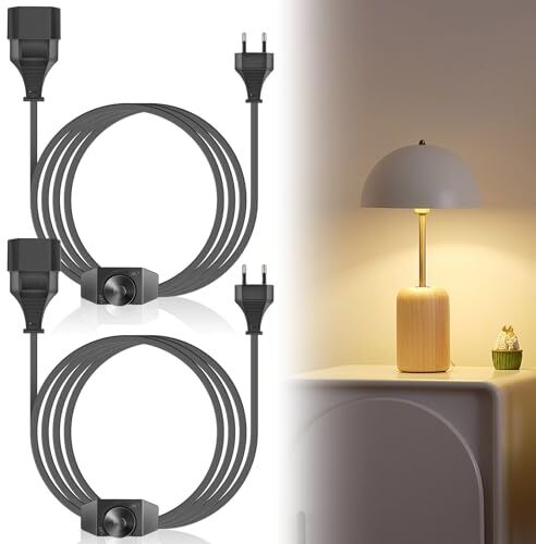 Leikurvo 2 cavi per lampada con interruttore dimmer, dimmer LED con interruttore, 2 metri di cavo dimmer per lampade a LED 220 – 250 V/100 W Max, spina EURO cavo di prolunga dimmer girevole, nero