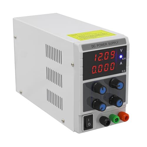 Akuoyiexemye Alimentatore DC regolabile da 300 W, regolatore di tensione 0 – 60 V/ 0 – 5 A, alimentatore da laboratorio regolabile con indicatore LED a 4 cifre e cavo di prova per lezioni di laboratorio,