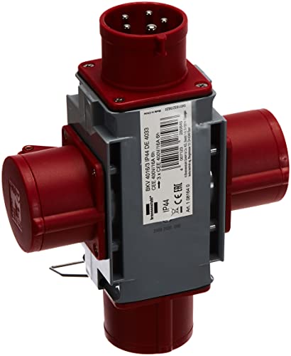 Brennenstuhl Adattatore distributore di Corrente IP44 (1 Spina 3 Prese CEE 400 V/16 A) per Cantieri, Grigio, Rosso