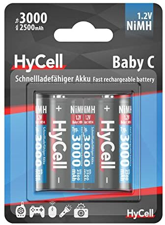 Ansmann Hycell  Baby C Tipo 3000Mah ad Alta Capacità Utilizzatori Frequenti/Professionisti Fotocamere Digitali Batteria 2Pz