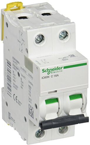 Schneider Electric A9F74216 IC60N Interruttore di circuito, Acti9, 2P, 16A, Curvatura C, 50/60 Hz, Bianco