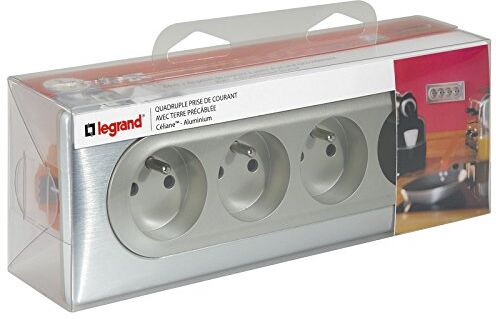 Legrand Celiane LEG Kit quadrupla presa pre-cablata con scatola, posa a incasso, colore: Alluminio