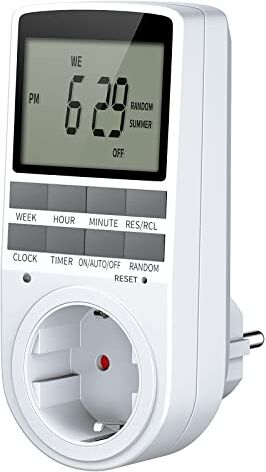 Wothfav Presa Temporizzata Elettronica Digitale, Spina Timer Programmabile con Ampio display LCD, Modalità Casuale Antifurto, Presa Timer per Elettrodomestici Risparmiare Energia (16A/3680W)