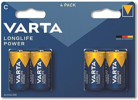 Varta Longlife Power C Baby LR14 Batterie alcalina, Made in Germany, Ideali per giocattoli, torce, lettori CD e altri dispositivi a batteria, Confezione da 4