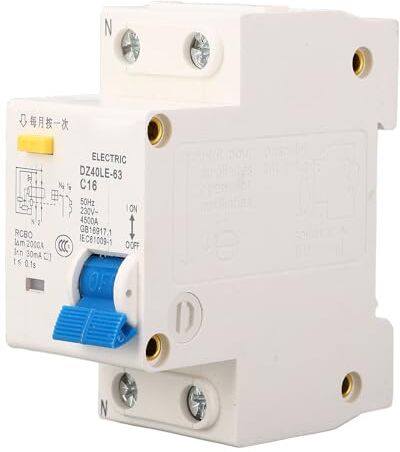 Generic Protezione Dalle Perdite Elettriche, Interruttore Pneumatico con una Sola Mano 230 V 1P+N per Uso Domestico (DZ40LE-63 16A)