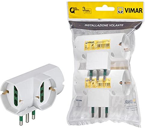 VIMAR Adattatore multiplo SICURY 250 V sfalsato verticale 2 pezzi, spina 2P+T 16 A standard IT tipo S17, 3 prese 2P+T 16 A universali