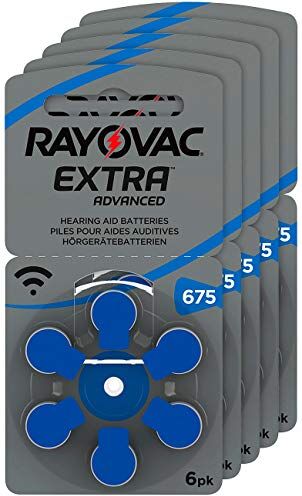 Rayovac , batterie per apparecchi acustici, 675 Extra Advanced, 1,45 V, 640 mAh, 5 confezioni da 6.