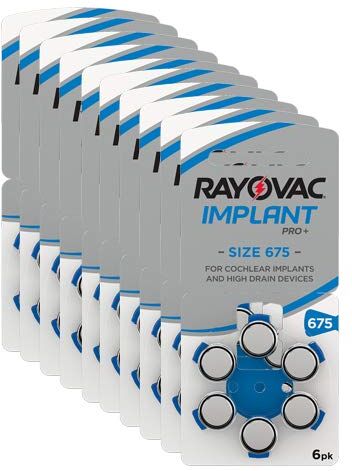 Rayovac 675 Implant Pro+, batterie per apparecchi acustici per dispositivo di impianto cocleare, confezione da 60 pile