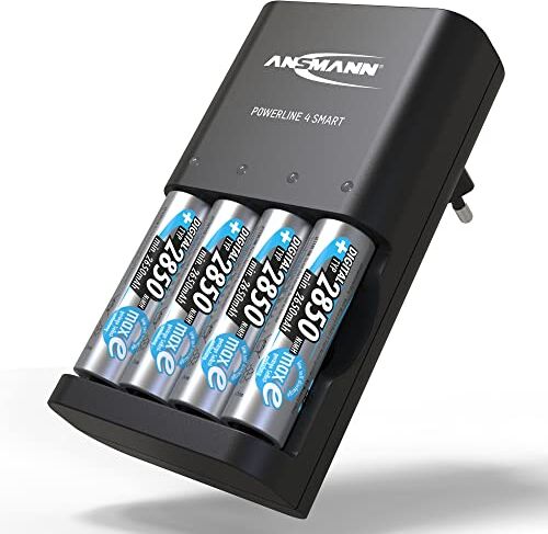 Ansmann caricabatterie "Powerline 4 Smart" per 1-4 AA e AAA batterie ricaricabili tra cui 4x  NiMH AA 2850 batterie ricaricabili per batteria NiMH e NiCd con monitoraggio singolo slot