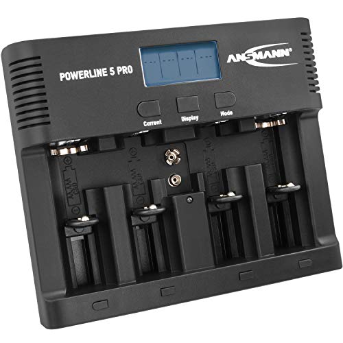 Ansmann Caricabatterie Powerline 5 Pro Stazione di ricarica per batterie ricaricabili AAA AA C D E-Block 9V Caricatore tester pile NiMH porta USB