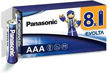 Panasonic EVOLTA Batteria alcalina, AAA Micro LR03, Confezione da 8 senza plastica, 1.5V, batteria con energia a durata