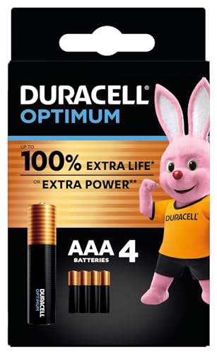 Duracell Optimum AAA, Batterie Ministilo Alcaline, 1.5 V LR03 MX2400, Confezione da 4
