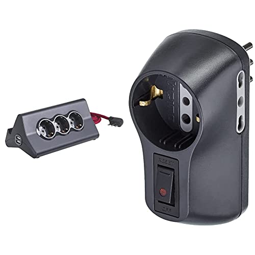 BTicino S3713Gbu Multipresa Da Scrivania Con Spina 10 A, 3 P30, 2 Prese Usb & S3610Gb Kit Adattatore Safe 1 Presa Standard Tedesca E 2 Prese 10A Con Interruttore Di Sicurezza Luminoso-Colore Nero