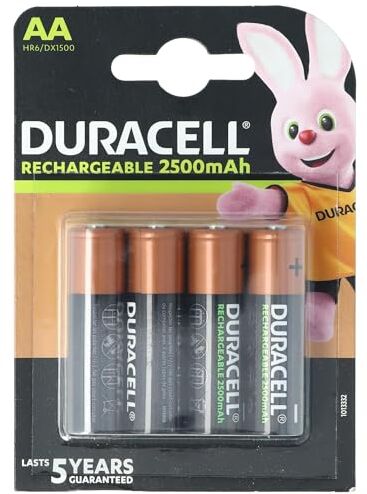 Duracell Batterie Ricaricabili AA (Confezione da 4), 2500 mAh NiMH, pre-caricate, le nostre batterie ricaricabili n.1 per lunga durata