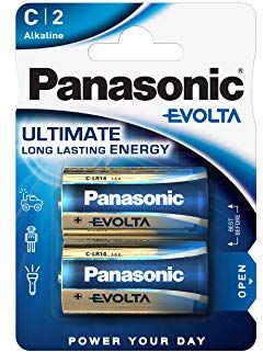 Panasonic batteries Batterie alcaline  EVOLTA C, LR14, confezione da 2, 1.5V, batteria premium con energia extra di lunga durata, batteria alcalina, blu